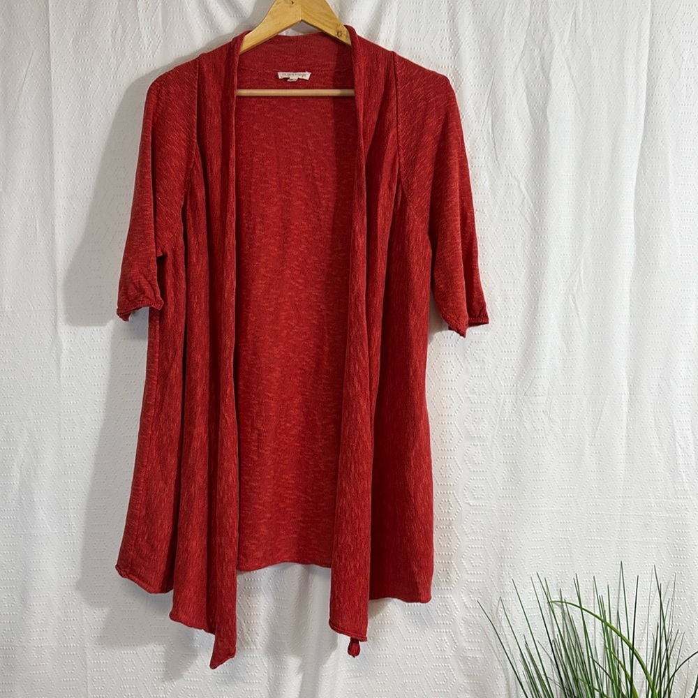 Eileen Fisher Red Open-Front Cardigan